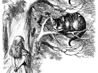 IMAGE: "Would you tell me, please, which way I ought to go from here?" "That depends a good deal on where you want to get to," said the Cat. "I don't much care where --" said Alice. "Then it doesn't matter which way you go," said the Cat. "-- so long as I get somewhere," Alice added as an explanation. "Oh, you're sure to do that," said the Cat, "if you only walk long enough."