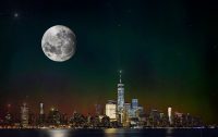 IMAGE: When you get caught between the moon and New York City, / I know it's crazy, but it's true, // If you get caught between the moon and New York City, / The best that you can do, / The best that you can do, / Is fall in love. //