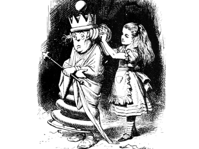 IMAGE: "I'm sure I'll take you with pleasure!" the Queen said. "Two pence a week, and jam every other day." Alice couldn't help laughing, as she said, "I don't want you to hire me - and I don't care for jam." "It's very good jam," said the Queen. "Well, I don't want any to-day, at any rate." "You couldn't have it if you did want it," the Queen said. "The rule is, jam to-morrow and jam yesterday - but never jam to-day." "It must come sometimes to 'jam to-day'," Alice objected. "No, it can't," said the Queen. "It's jam every other day: to-day isn't any other day, you know."